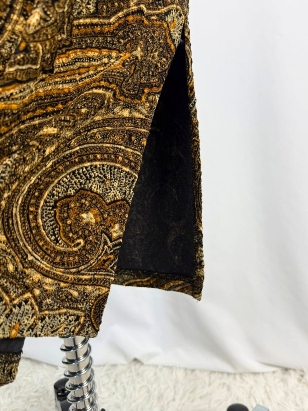 Vintage 90s Tapestry Baroque Textured Paisley Black Golden Maxi Stretch Skirt M - Picture 3 of 7